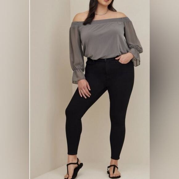 Studio Knit Off-Shoulder Smocked With Chiffon Bell Sleeves Swing Top Women's 2x - Picture 1 of 10